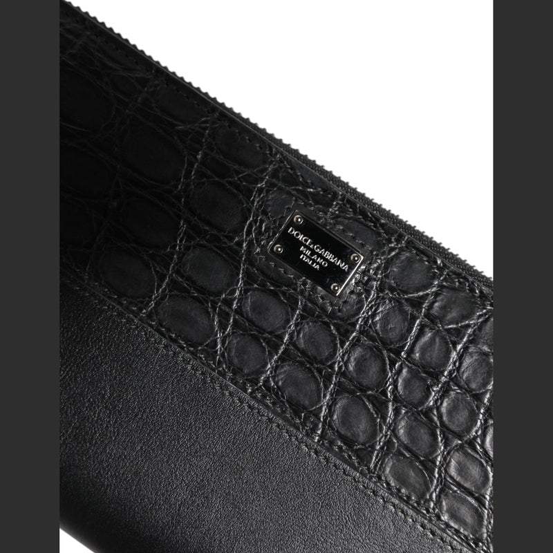 Dolce & Gabbana Black Leather Logo Plaque Zip Around Continental Wallet