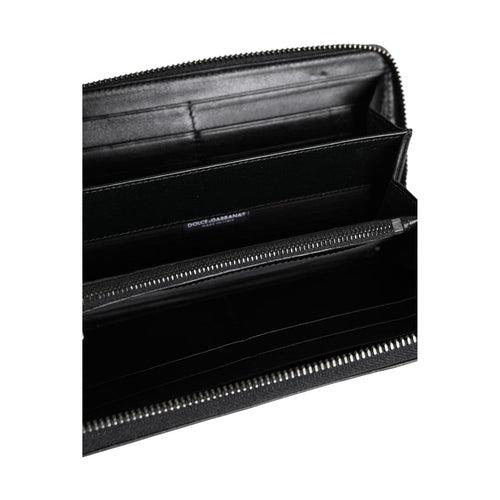 Dolce & Gabbana Black Leather Logo Plaque Zip Around Continental Wallet