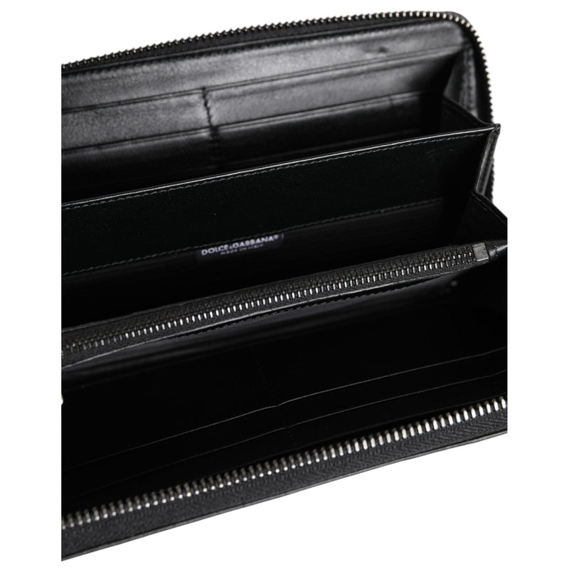 Dolce & Gabbana Black Leather Logo Plaque Zip Around Continental Wallet