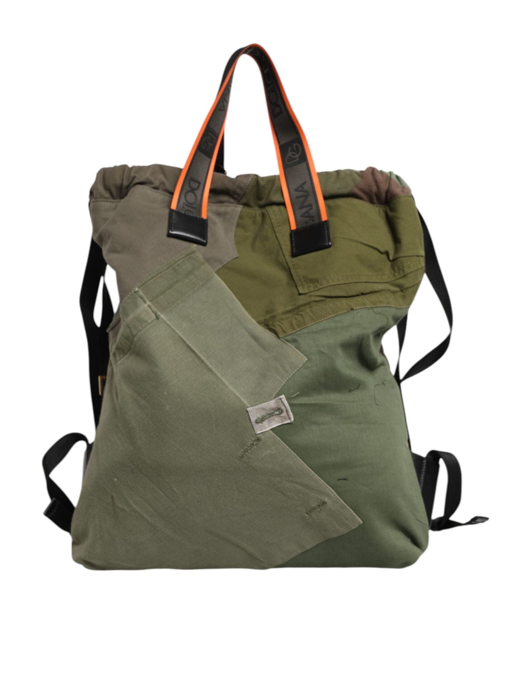 Dolce & Gabbana Military Green Patchwork Rucksack Backpack Bag