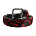 Black Red Leopard Silver Metal Buckle Belt