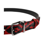 Dolce & Gabbana Black Red Leopard Silver Metal Buckle Belt