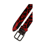 Dolce & Gabbana Black Red Leopard Silver Metal Buckle Belt