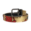 Gold Floral Jacquard Silver Metal Buckle Belt