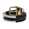 Dolce & Gabbana Black White Patchwork Gold Metal Buckle Belt