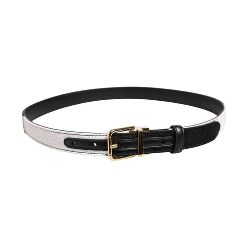 Dolce & Gabbana Black White Patchwork Gold Metal Buckle Belt