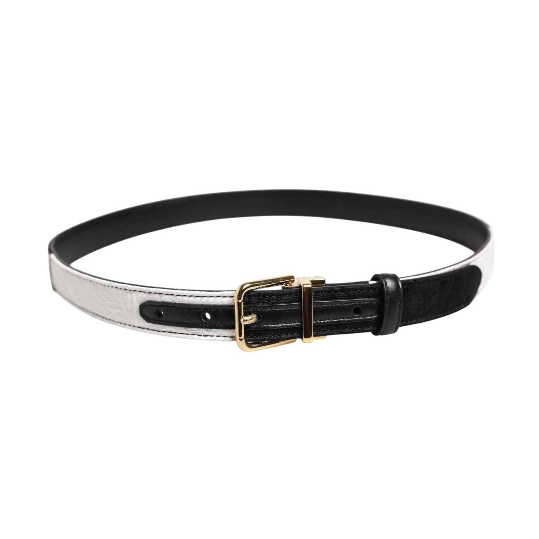 Dolce & Gabbana Black White Patchwork Gold Metal Buckle Belt