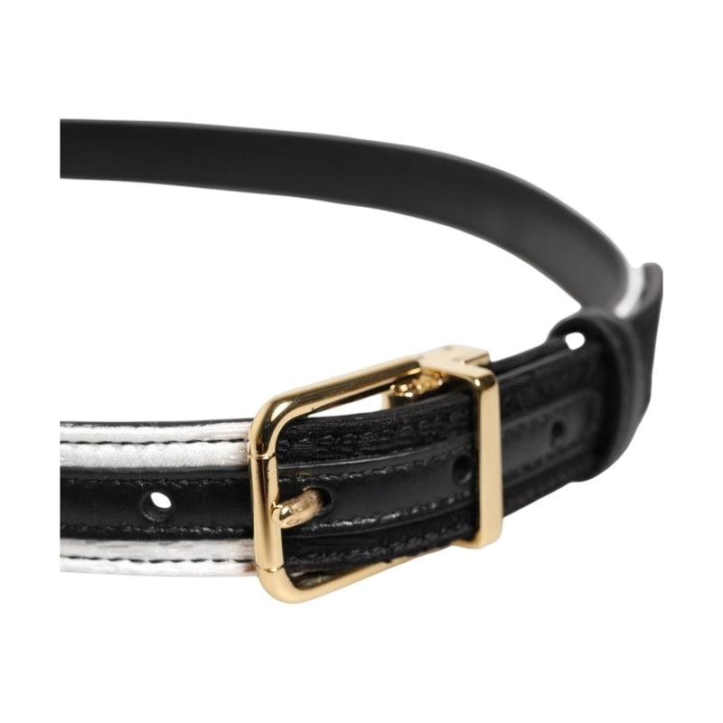 Dolce & Gabbana Black White Patchwork Gold Metal Buckle Belt