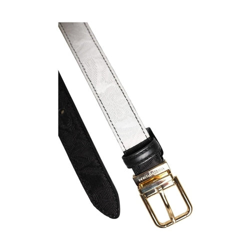 Dolce & Gabbana Black White Patchwork Gold Metal Buckle Belt