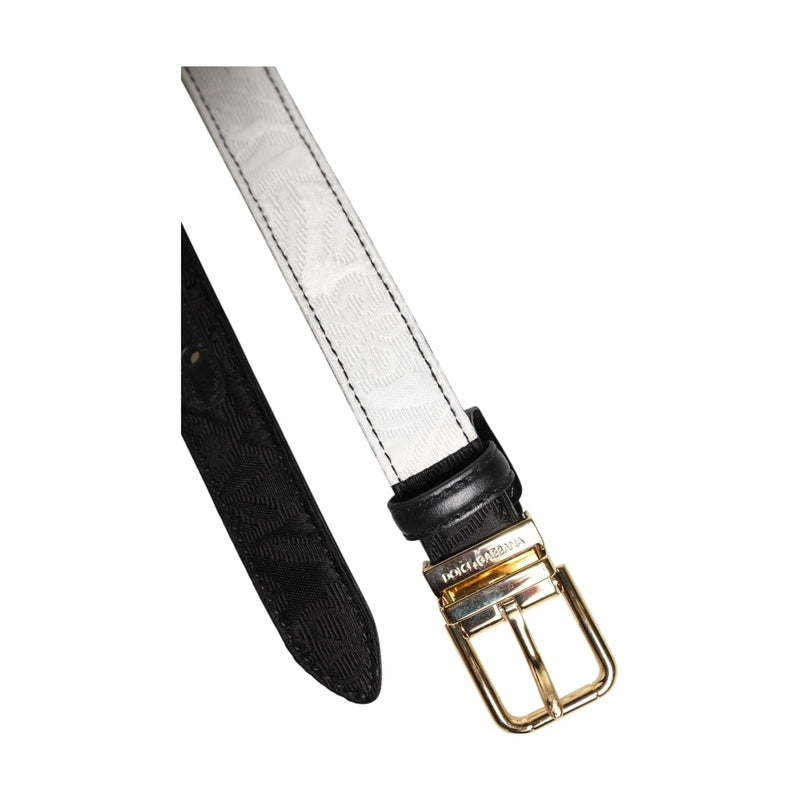 Dolce & Gabbana Black White Patchwork Gold Metal Buckle Belt