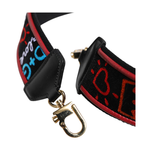 Black Cotton Printed Women Bag Accessory Shoulder Strap