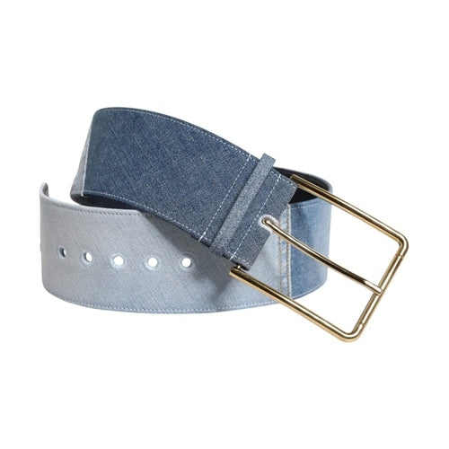 Dolce & Gabbana Two Tone Blue Denim Gold Metal Buckle Belt
