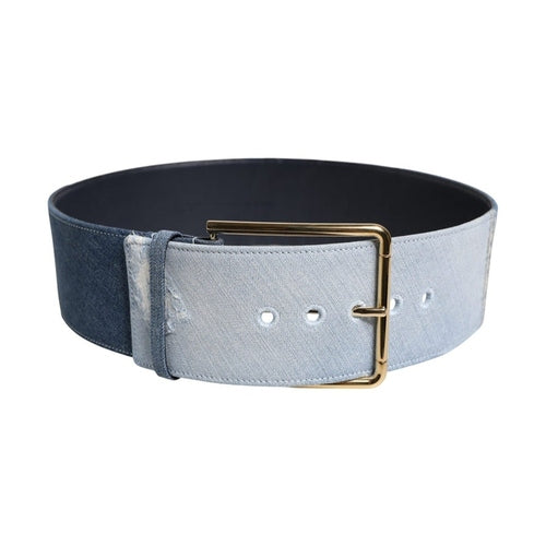 Dolce & Gabbana Two Tone Blue Denim Gold Metal Buckle Belt