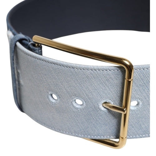 Dolce & Gabbana Two Tone Blue Denim Gold Metal Buckle Belt