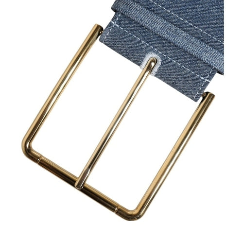 Dolce & Gabbana Two Tone Blue Denim Gold Metal Buckle Belt
