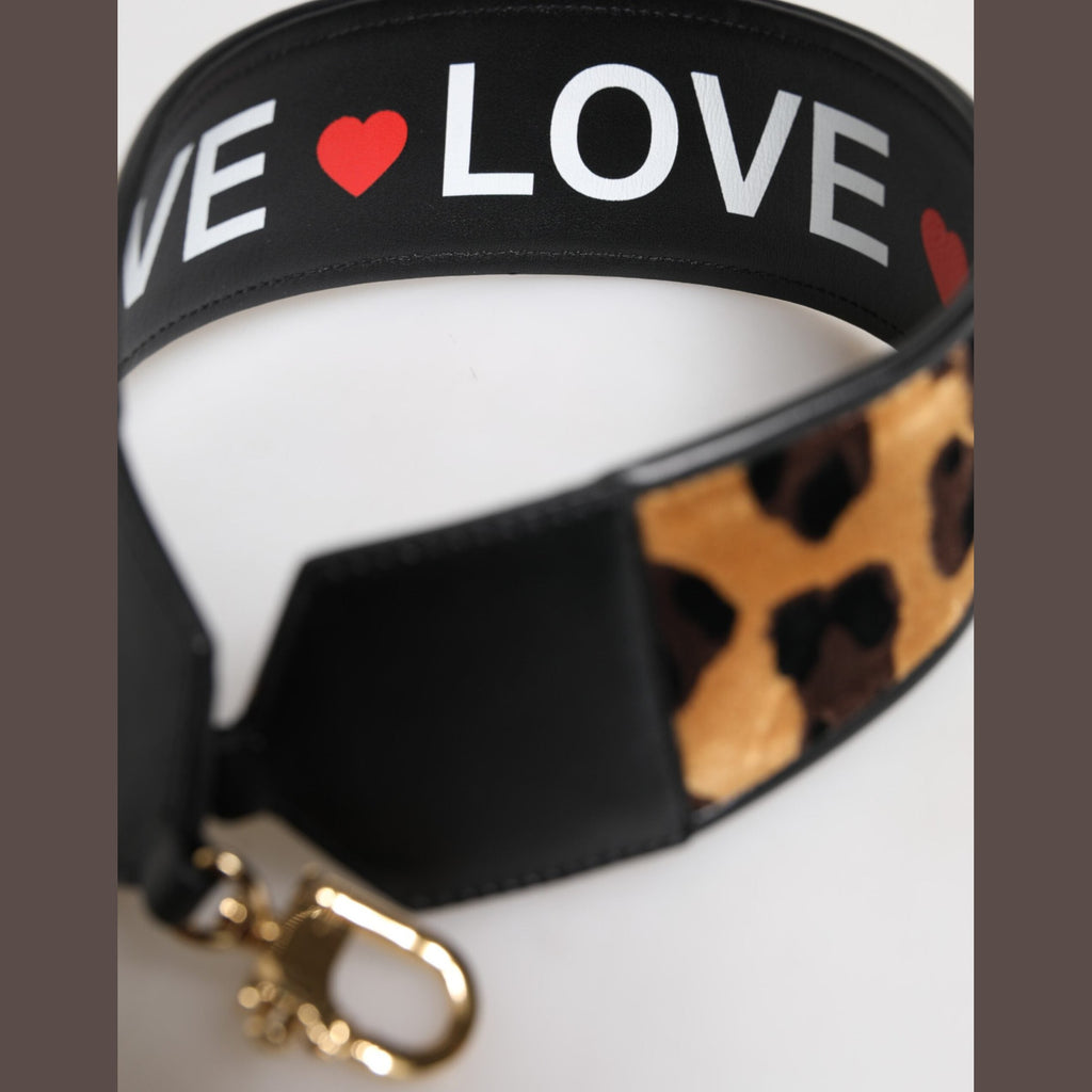 Dolce & Gabbana Black Leopard Print Reversible Bag Shoulder Strap