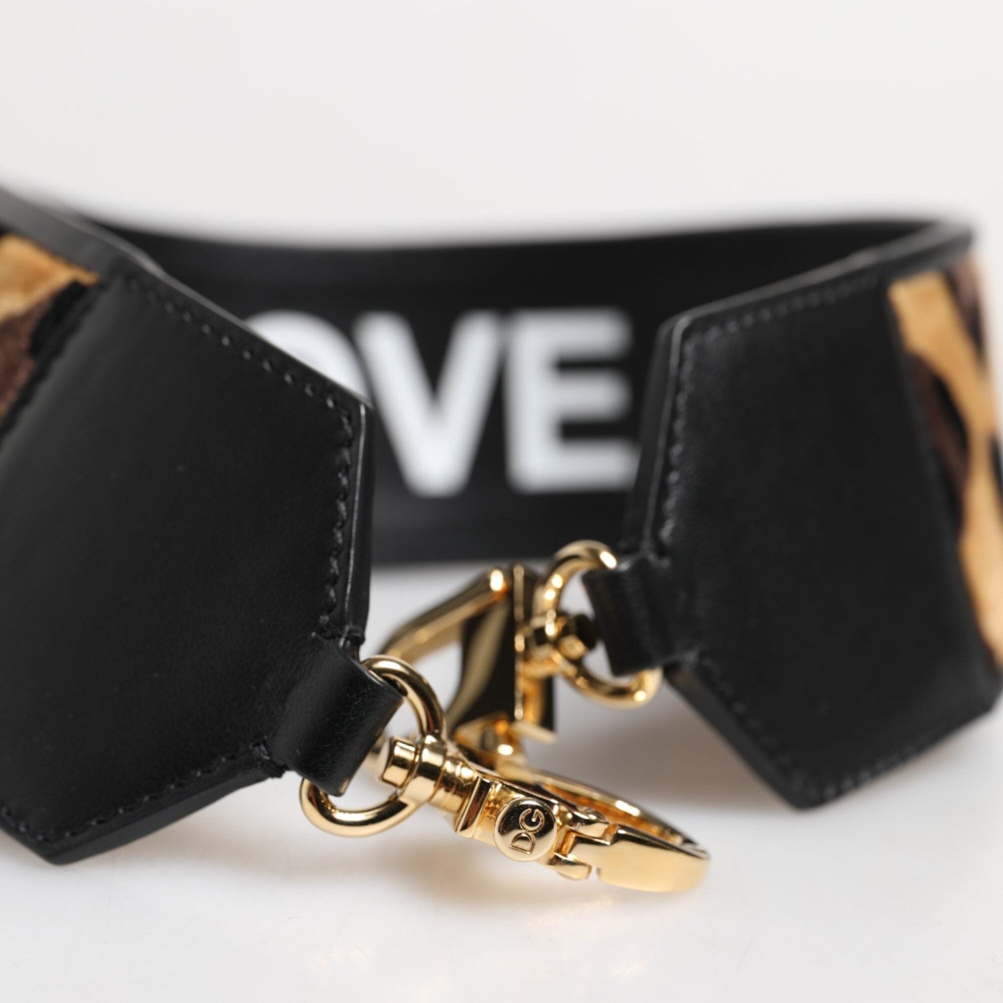 Dolce & Gabbana Black Leopard Print Reversible Bag Shoulder Strap