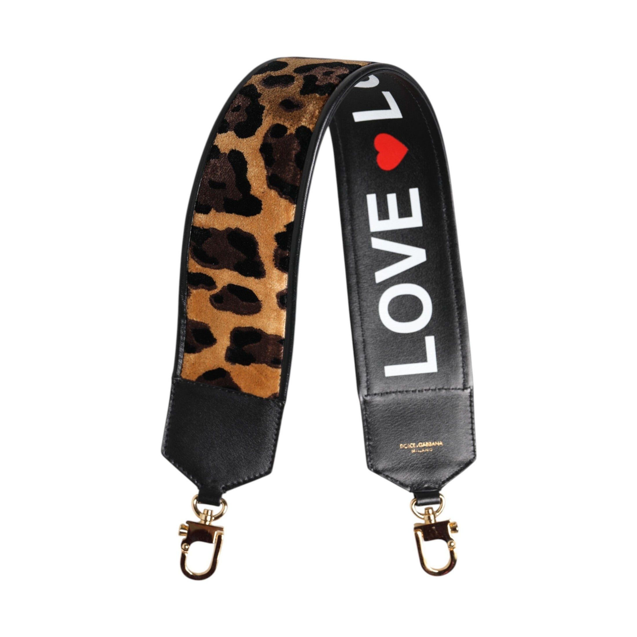 Dolce & Gabbana Black Leopard Print Reversible Bag Shoulder Strap