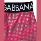 Dolce & Gabbana Pink Rhinestone Embellished Logo Mini Skirt
