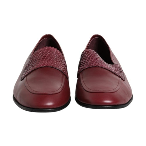 Dolce & Gabbana Burgundy Calfskin Leather Formal Slip On Shoes