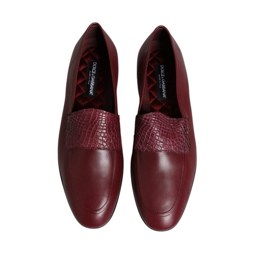 Dolce & Gabbana Burgundy Calfskin Leather Formal Slip On Shoes
