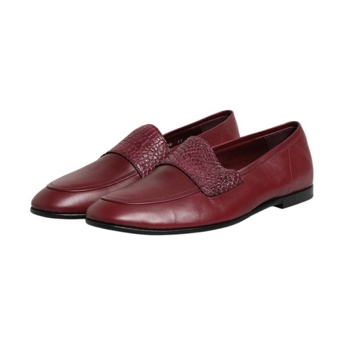 Dolce & Gabbana Burgundy Calfskin Leather Formal Slip On Shoes