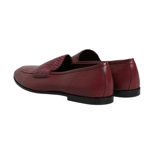 Dolce & Gabbana Burgundy Calfskin Leather Formal Slip On Shoes