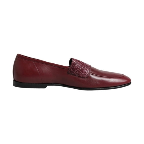Dolce & Gabbana Burgundy Calfskin Leather Formal Slip On Shoes