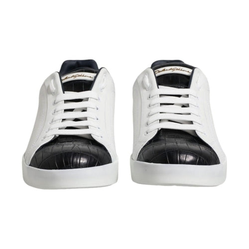 Dolce & Gabbana White Black Leather Portofino Sneaker Shoes