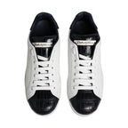 Dolce & Gabbana White Black Leather Portofino Sneaker Shoes