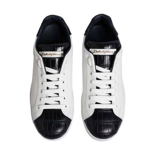 Dolce & Gabbana White Black Leather Portofino Sneaker Shoes