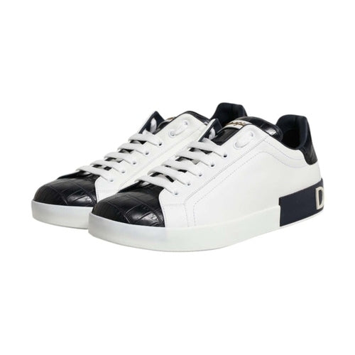 Dolce & Gabbana White Black Leather Portofino Sneaker Shoes