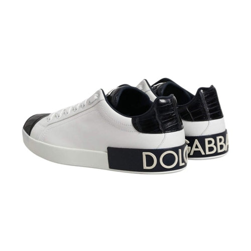 Dolce & Gabbana White Black Leather Portofino Sneaker Shoes