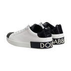 Dolce & Gabbana White Black Leather Portofino Sneaker Shoes