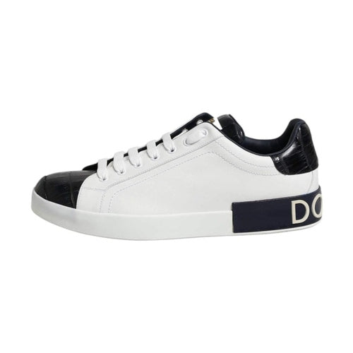 Dolce & Gabbana White Black Leather Portofino Sneaker Shoes