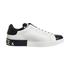 Dolce & Gabbana White Black Leather Portofino Sneaker Shoes