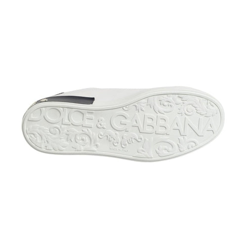 Dolce & Gabbana White Black Leather Portofino Sneaker Shoes