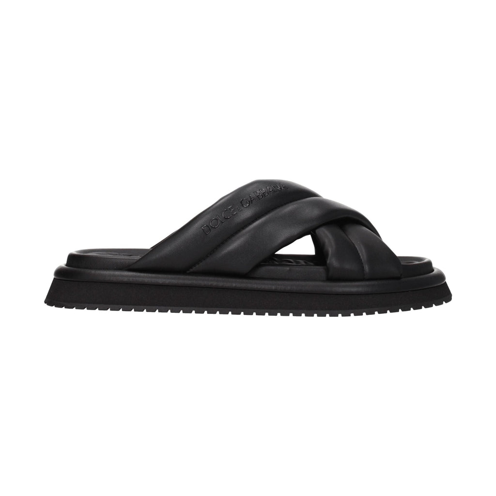 Dolce & Gabbana Black Leather Slippers