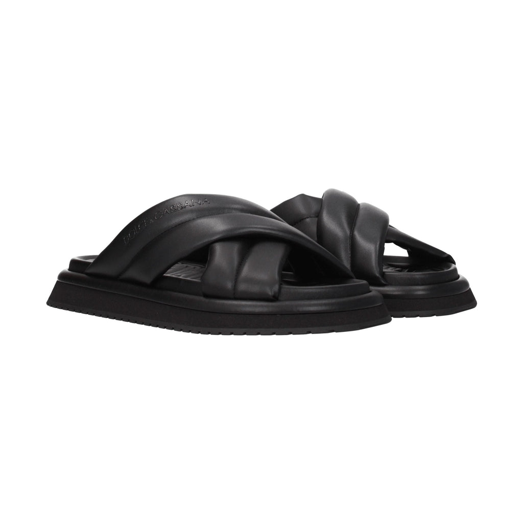 Dolce & Gabbana Black Leather Slippers