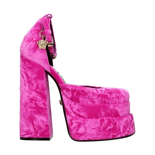 Versace Pink Velvet Platform Sandals