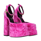 Versace Pink Velvet Platform Sandals