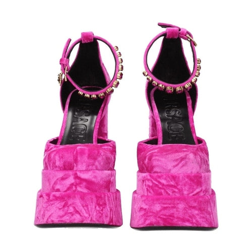 Versace Pink Velvet Platform Sandals