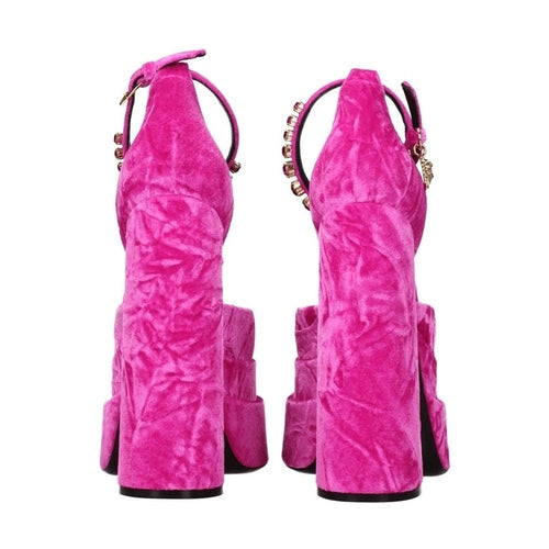 Versace Pink Velvet Platform Sandals