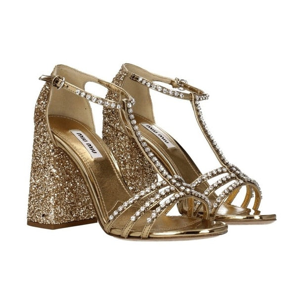 Miu Miu Gold Plastic Platform Sandals