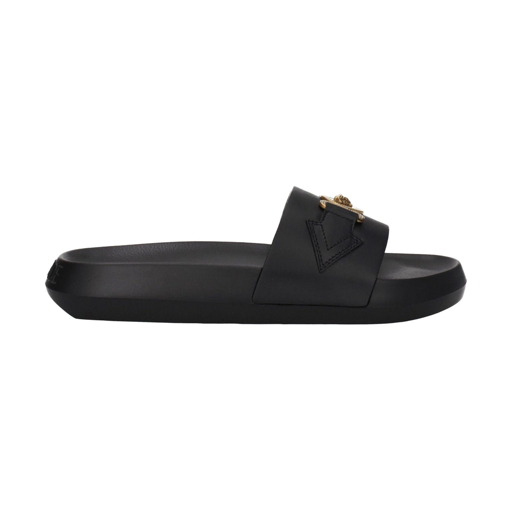 Versace Black Leather Slippers