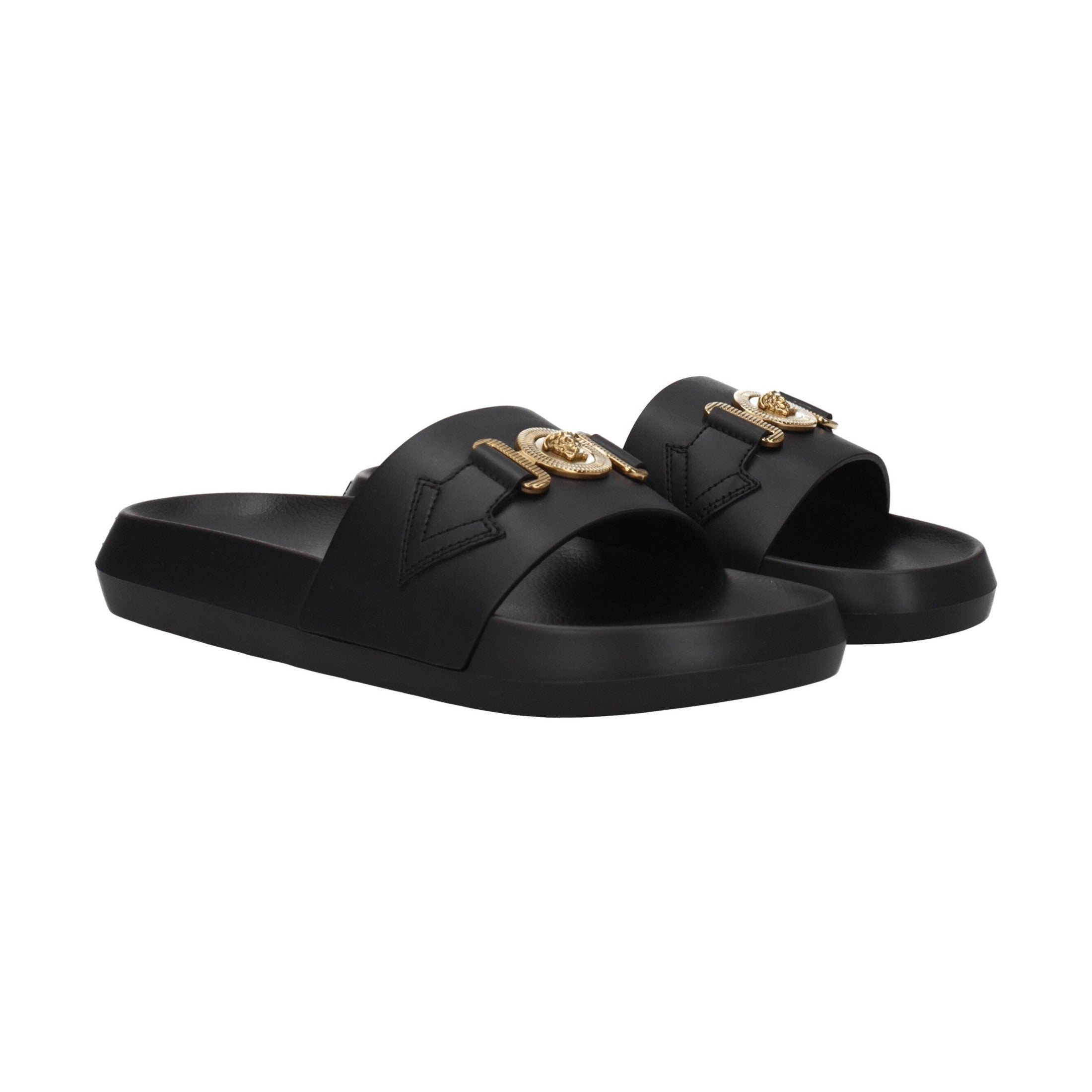 Versace Black Leather Slippers
