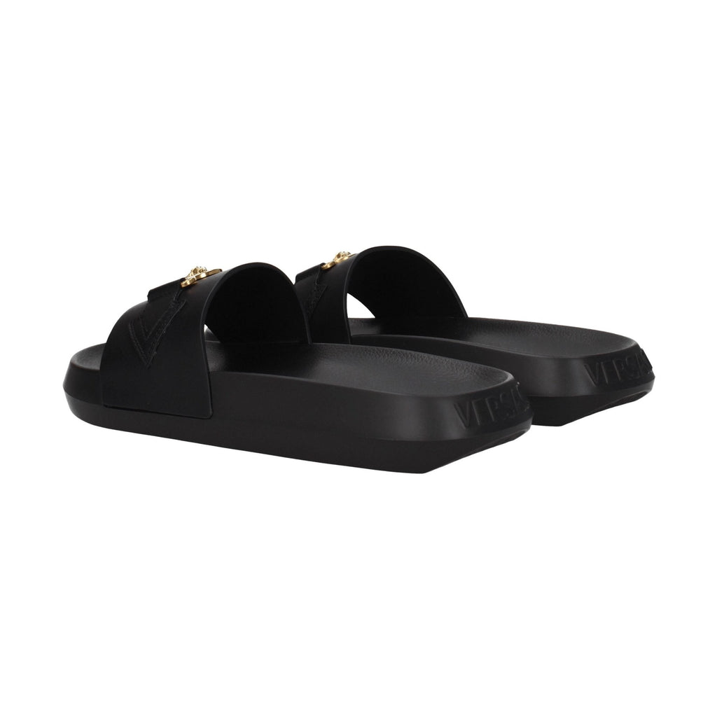Versace Black Leather Slippers