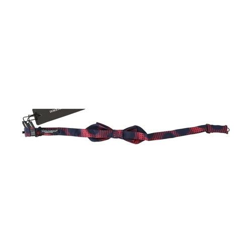 Dolce & Gabbana Red Checkered 100% Silk Adjustable Men Neck Bow Tie