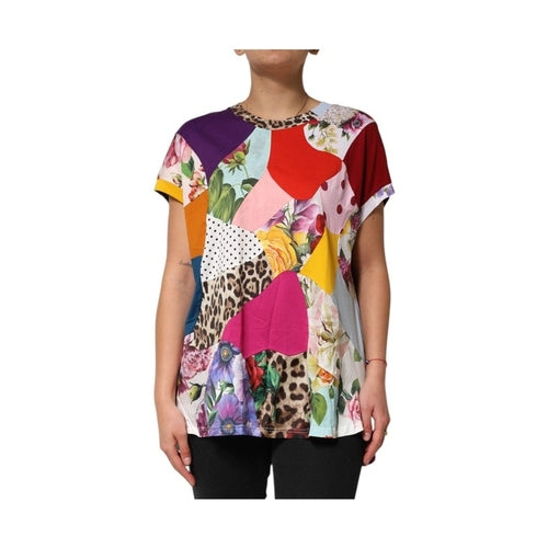 Dolce & Gabbana Multicolor Patchwork Cotton Silk Blouse Top
