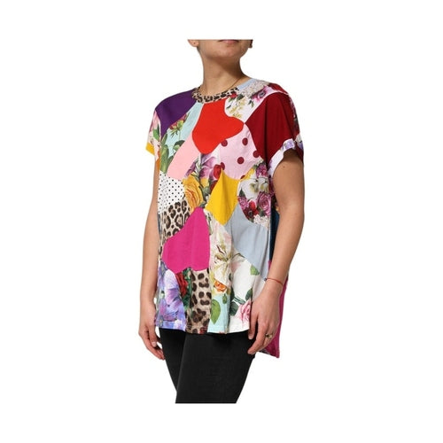 Dolce & Gabbana Multicolor Patchwork Cotton Silk Blouse Top